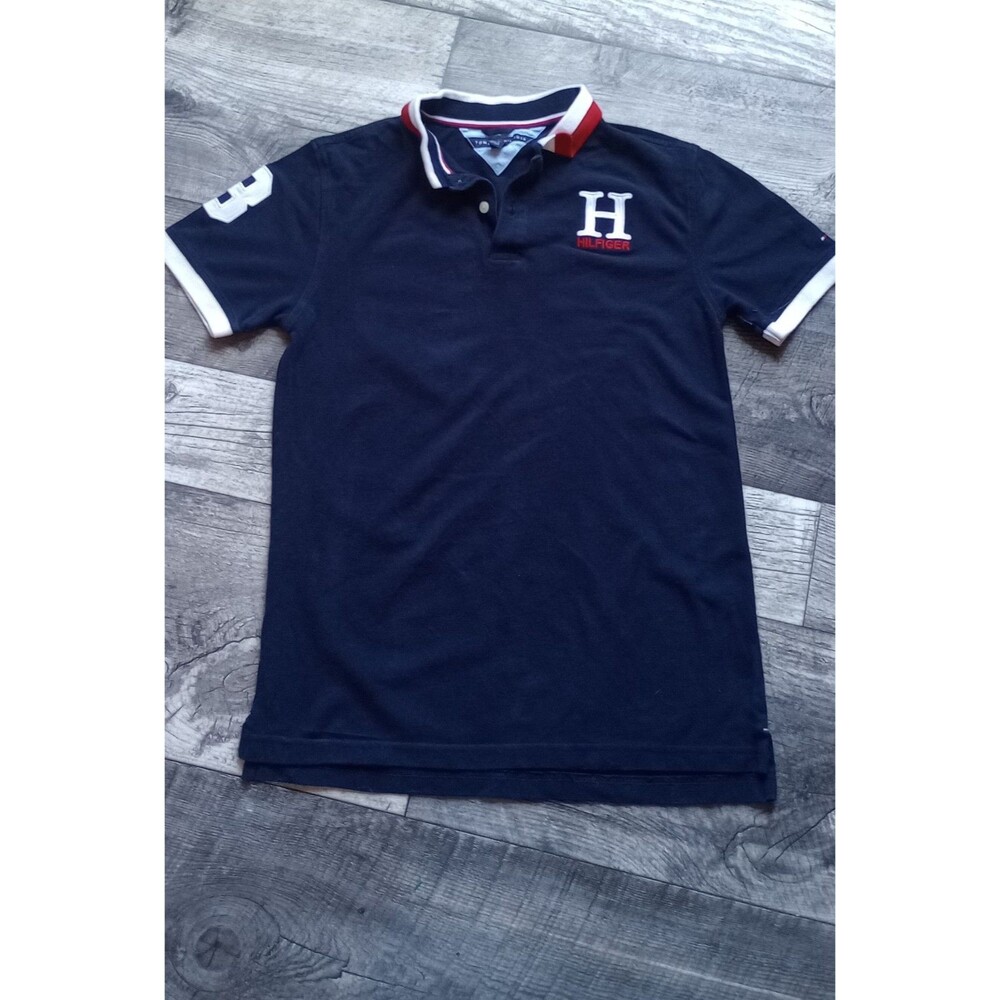Tommy Hilfiger Boys XL 20 Blue Polo With Red & White Details 100% Cotton